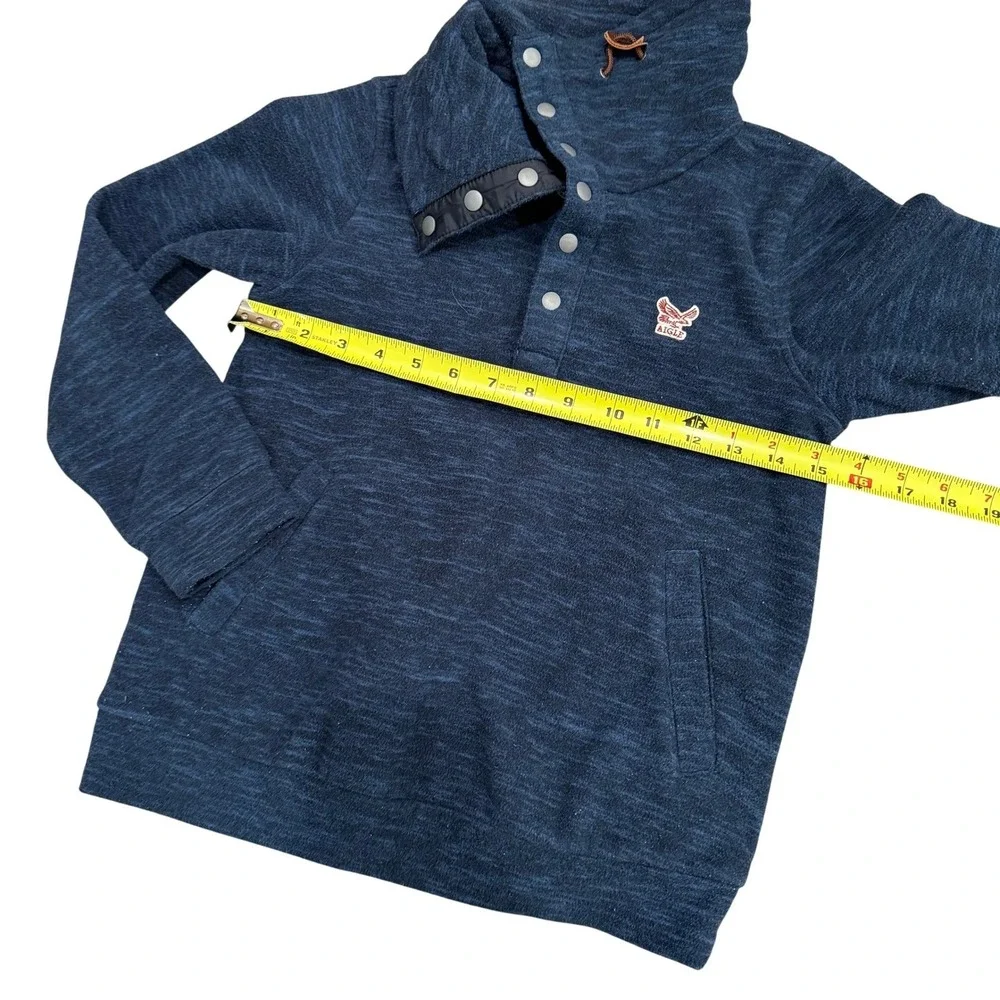 AIGLE MIDOUZE JR Kids‎ Fleece Pullover Sweatshirt Mock Neck Snap Buttons Blue
